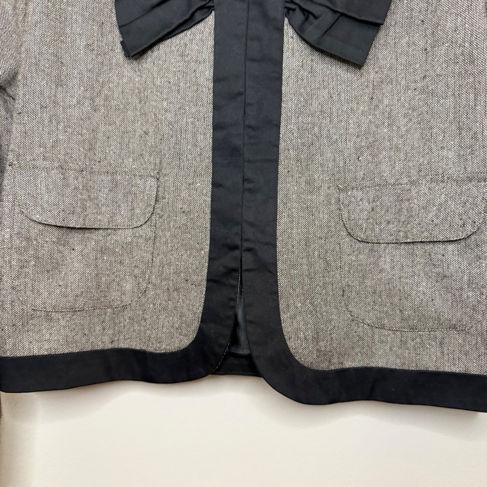 Anthropologie Gray Tweed Bow Front Blazer with Black Trim - Picture 3 of 7